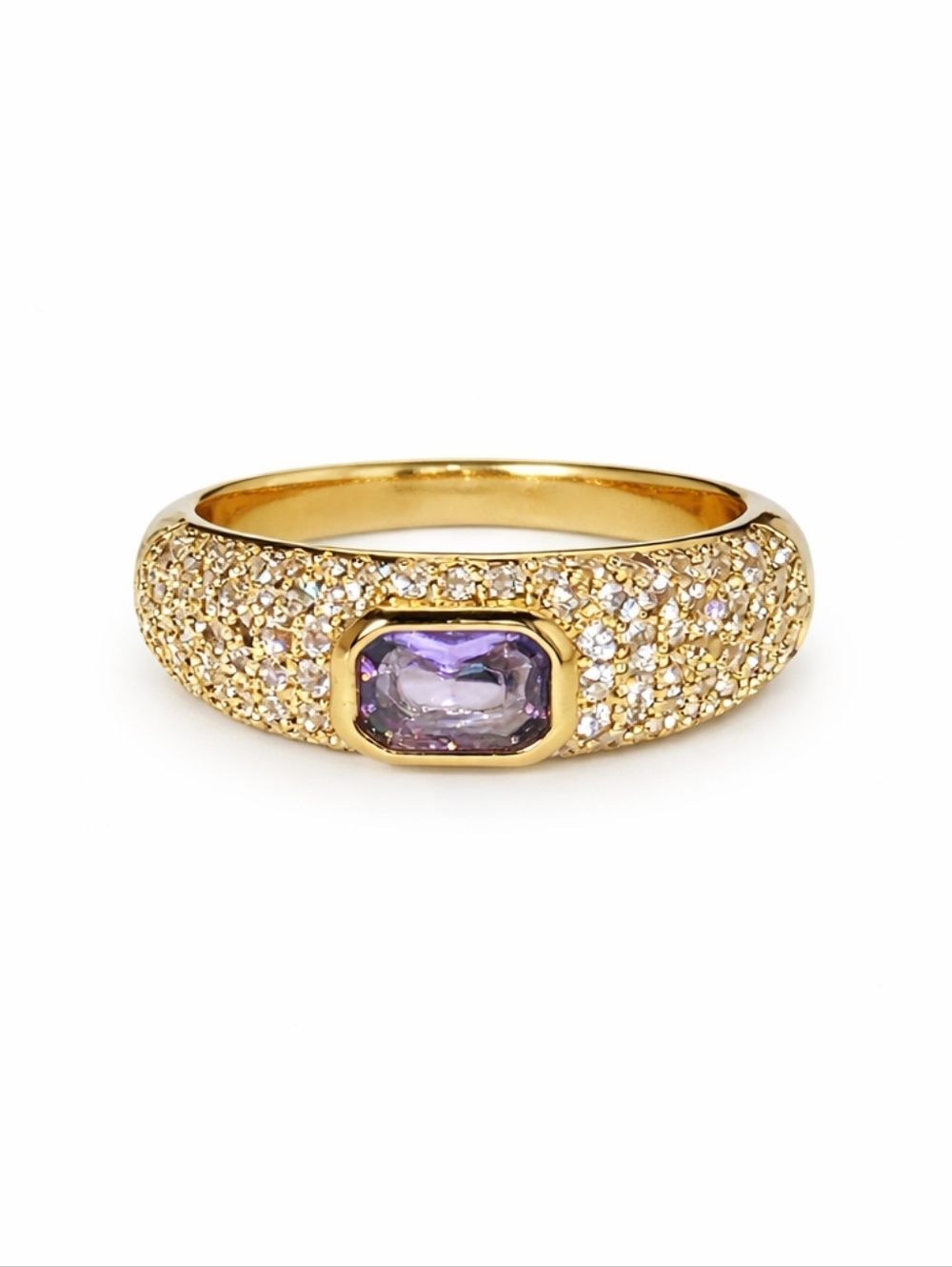 Bomb‎ Party NWT Gold Plated Pavé Ring Dark Purple Topaz CZ